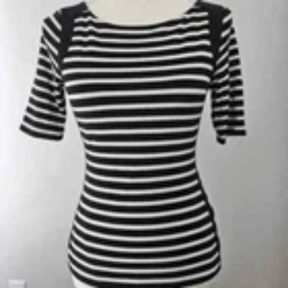 WHITE HOUSE BLACK MARKET black TOP white STRETCH striped LINED  XS